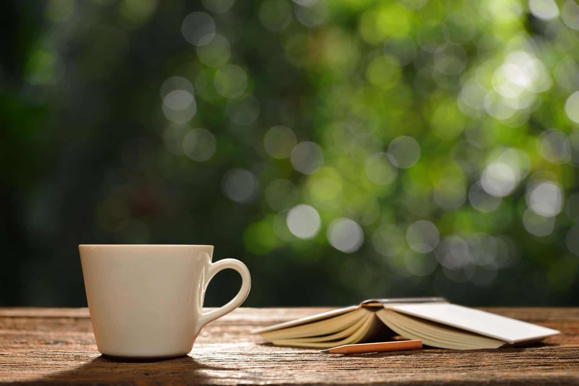Morning Coffeeand Reading Outdoors Wallpaper