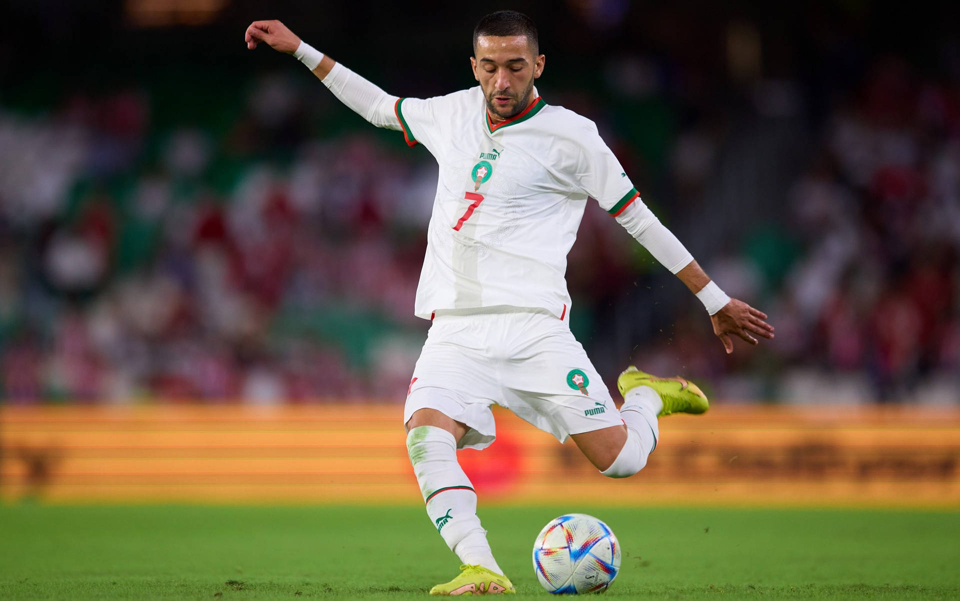 Morocco National Football Team Hakim Ziyech In White Wallpaper