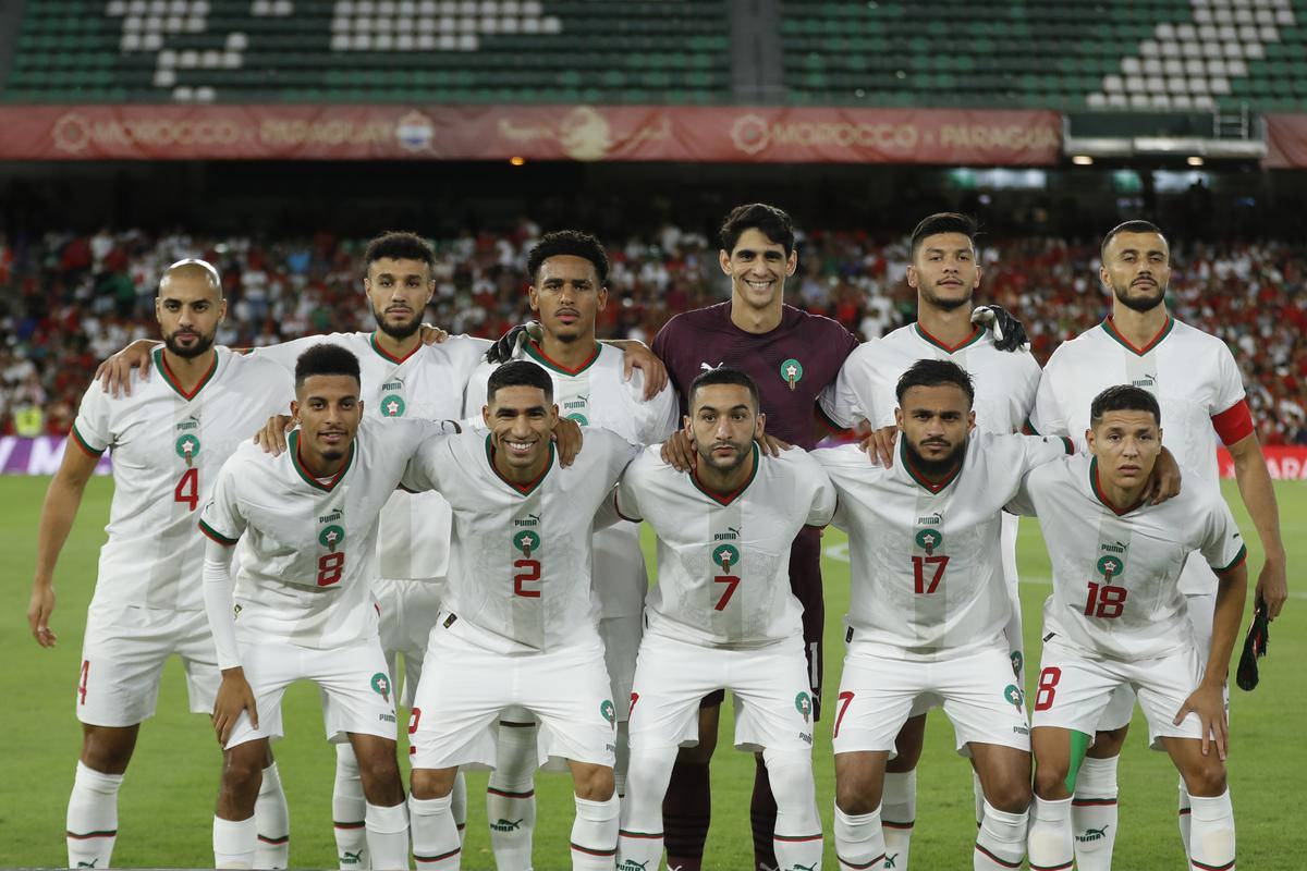 Morocco National Football Team In White Jerseys Wallpaper