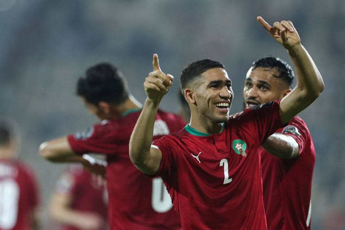 Morocco National Football Team Player Pointing Up Wallpaper