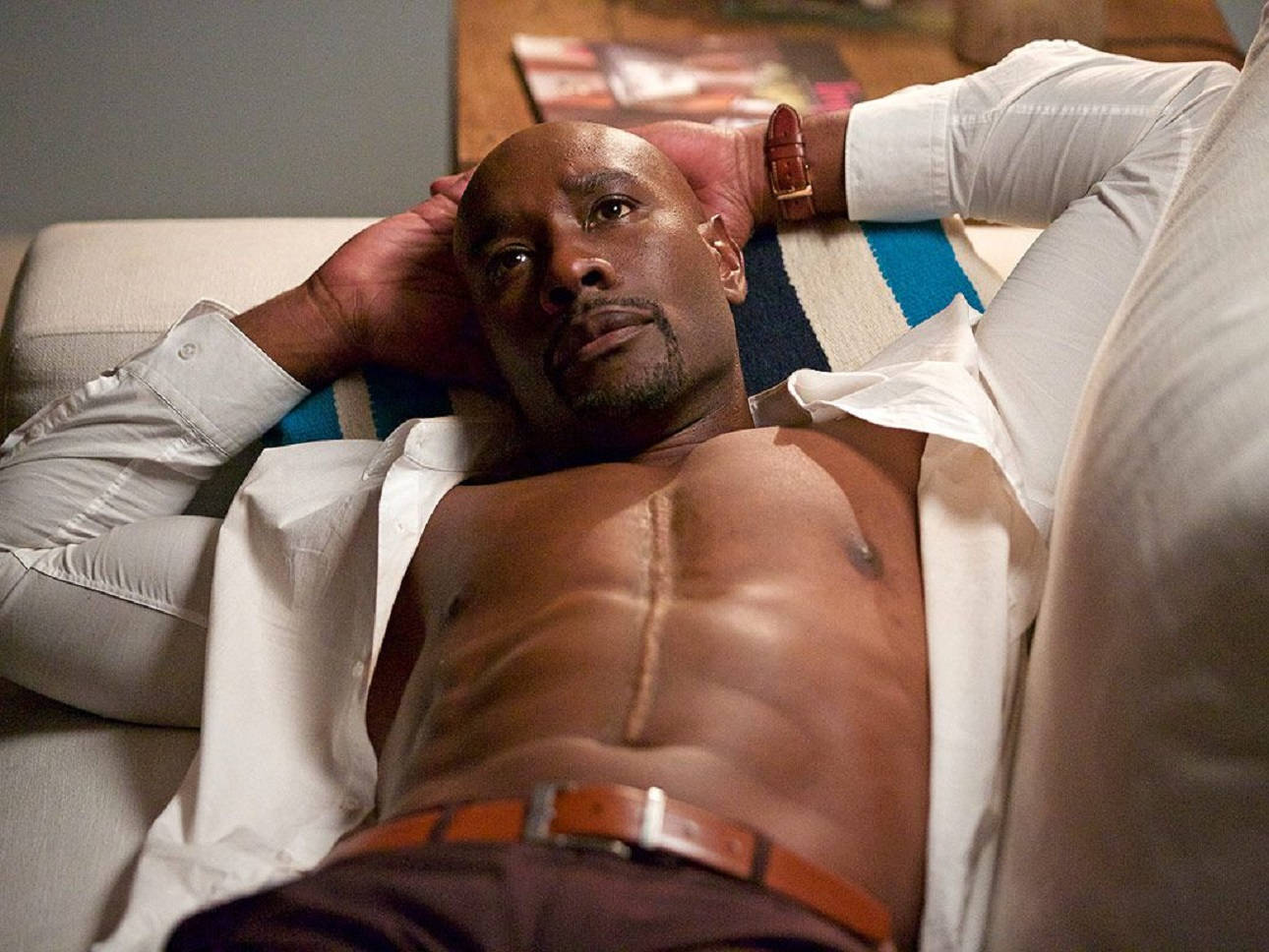 Morris Chestnut In White Couch Background