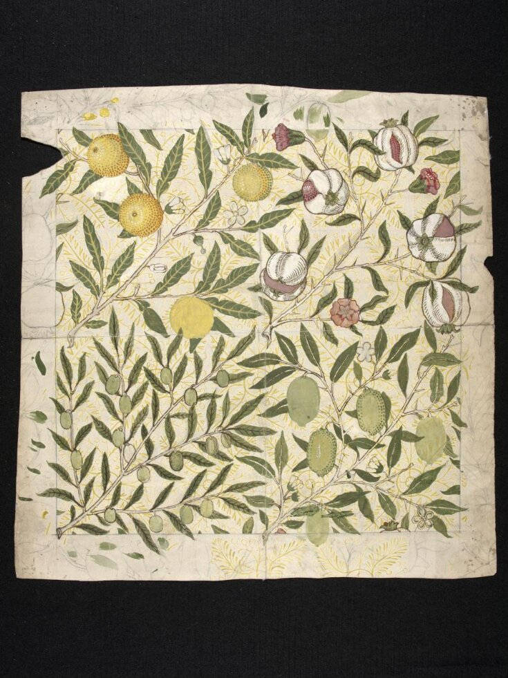 Morris Olive Lemons And Pomegranate Wallpaper
