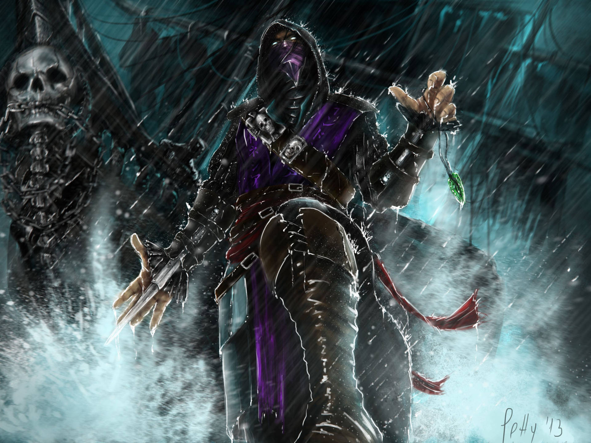 Rain faces off against Shao Kahn in Mortal Kombat 11. Wallpaper