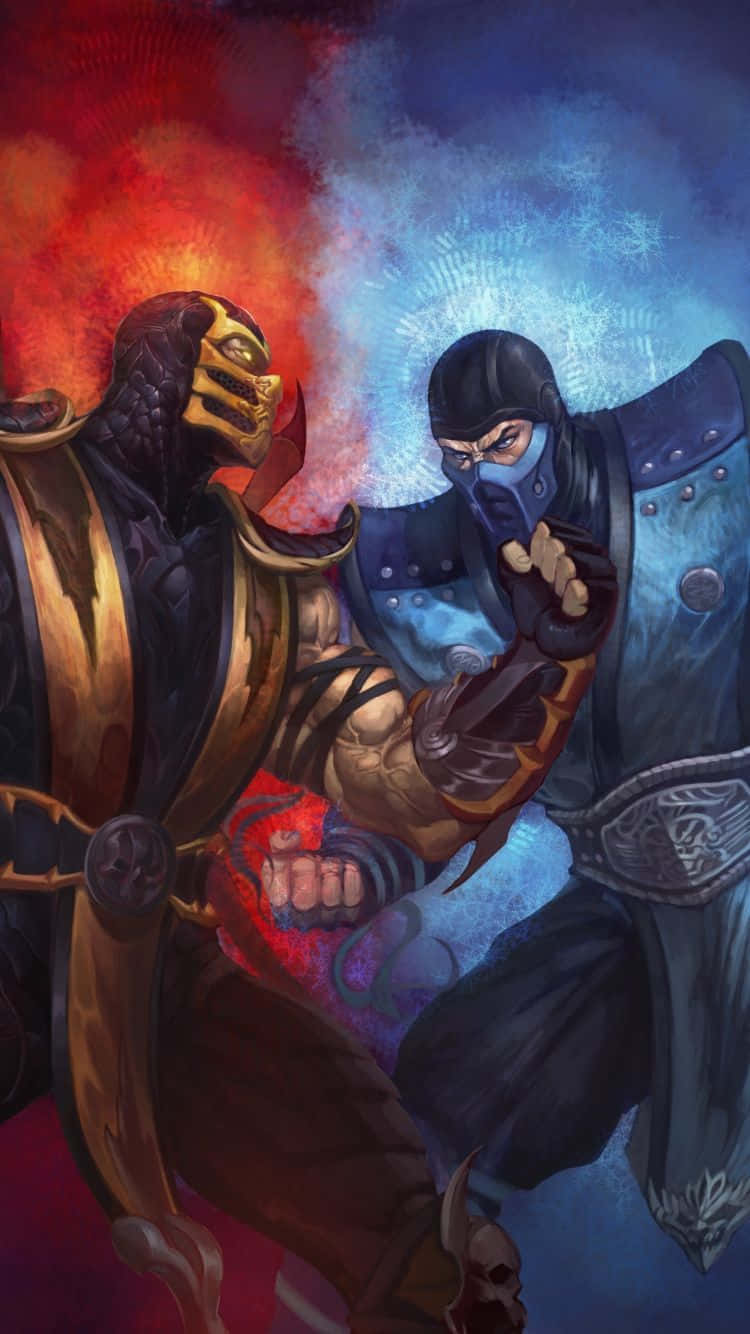 To ninjakæmpere kæmpende mod hinanden i et maleri Wallpaper
