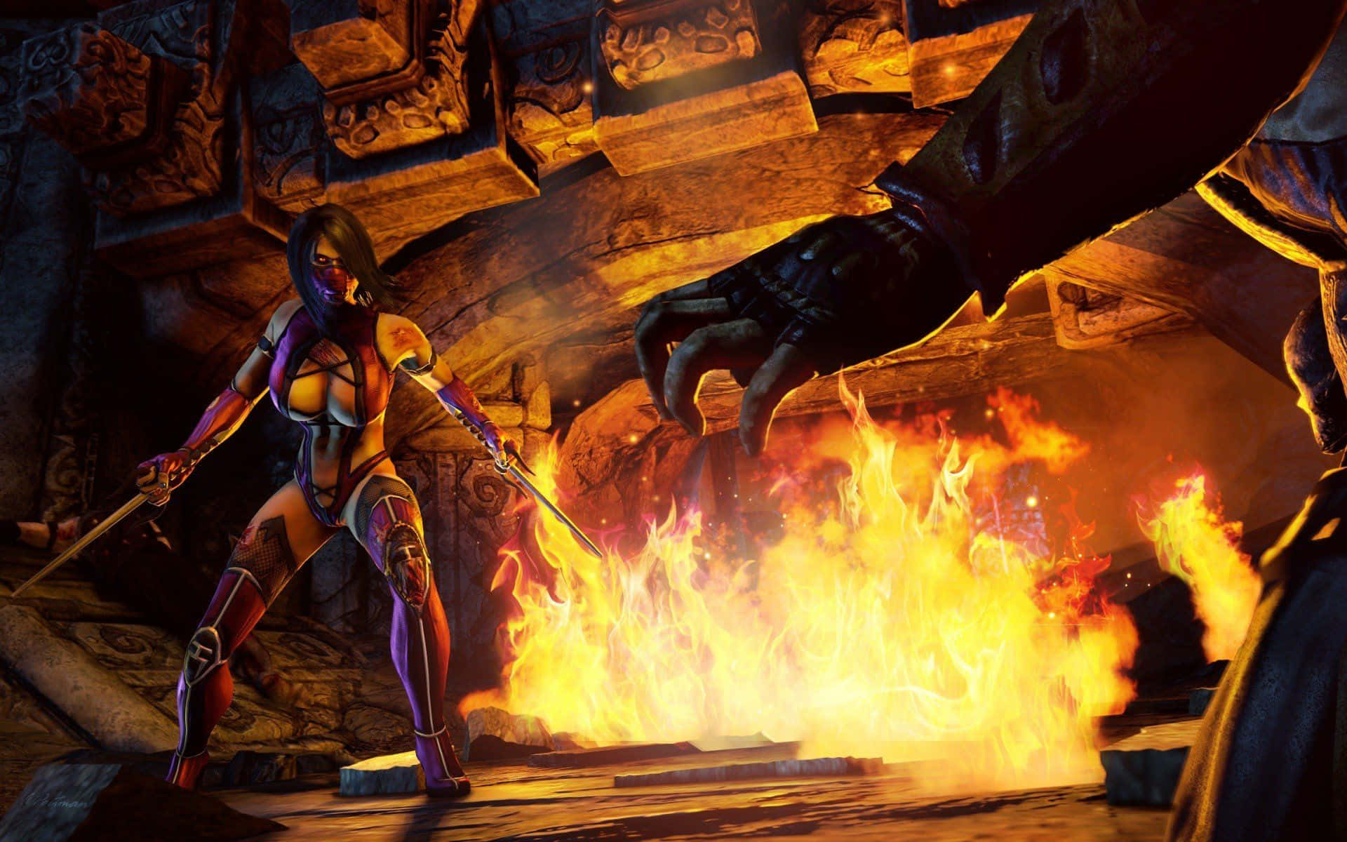 Captivating Mortal Kombat Mileena in Action Wallpaper