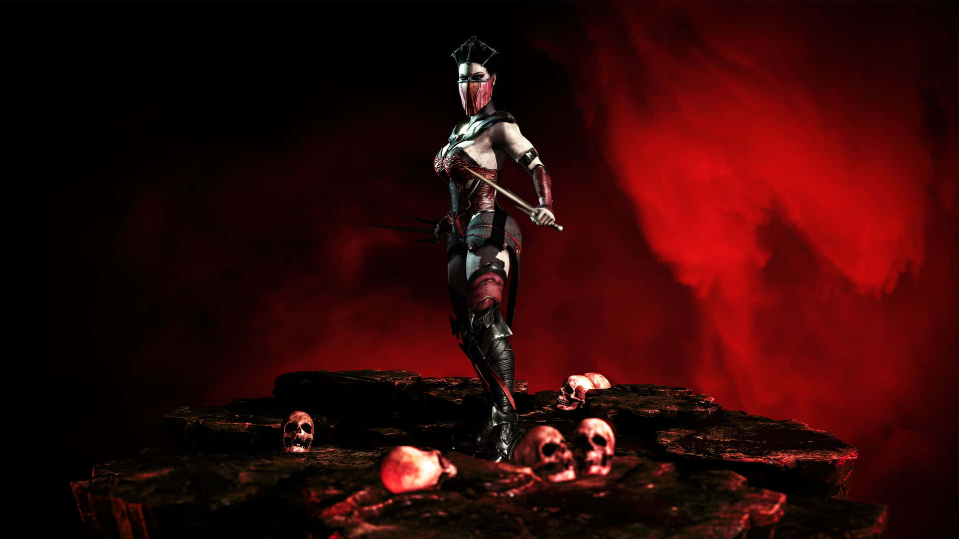 Fierce Mileena from Mortal Kombat in breathtaking action Wallpaper