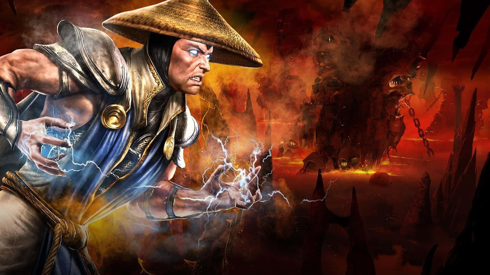 Intimidating Raiden from Mortal Kombat Unleashing Lightning Wallpaper