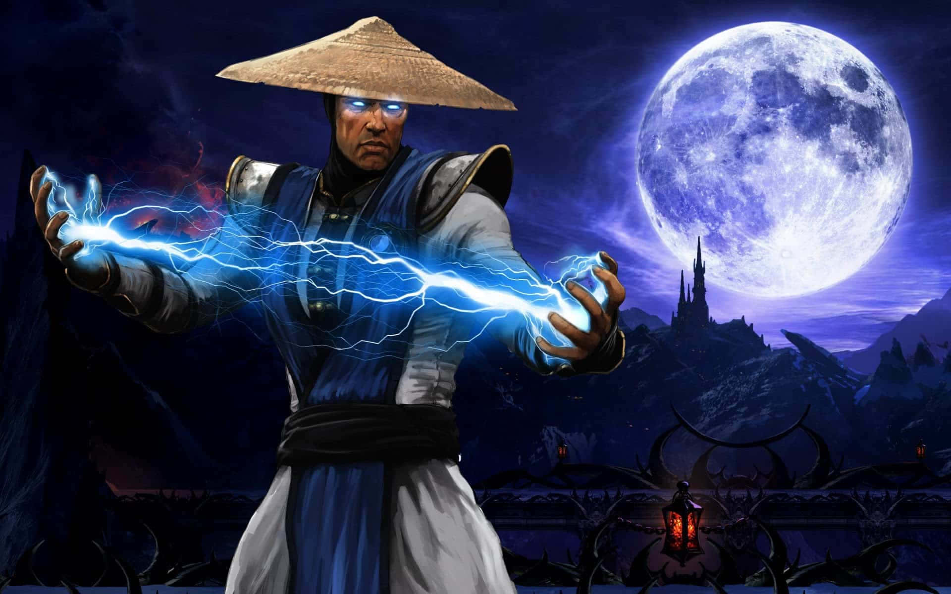 Raiden, the God of Thunder, unleashes his electrifying power in Mortal Kombat Wallpaper