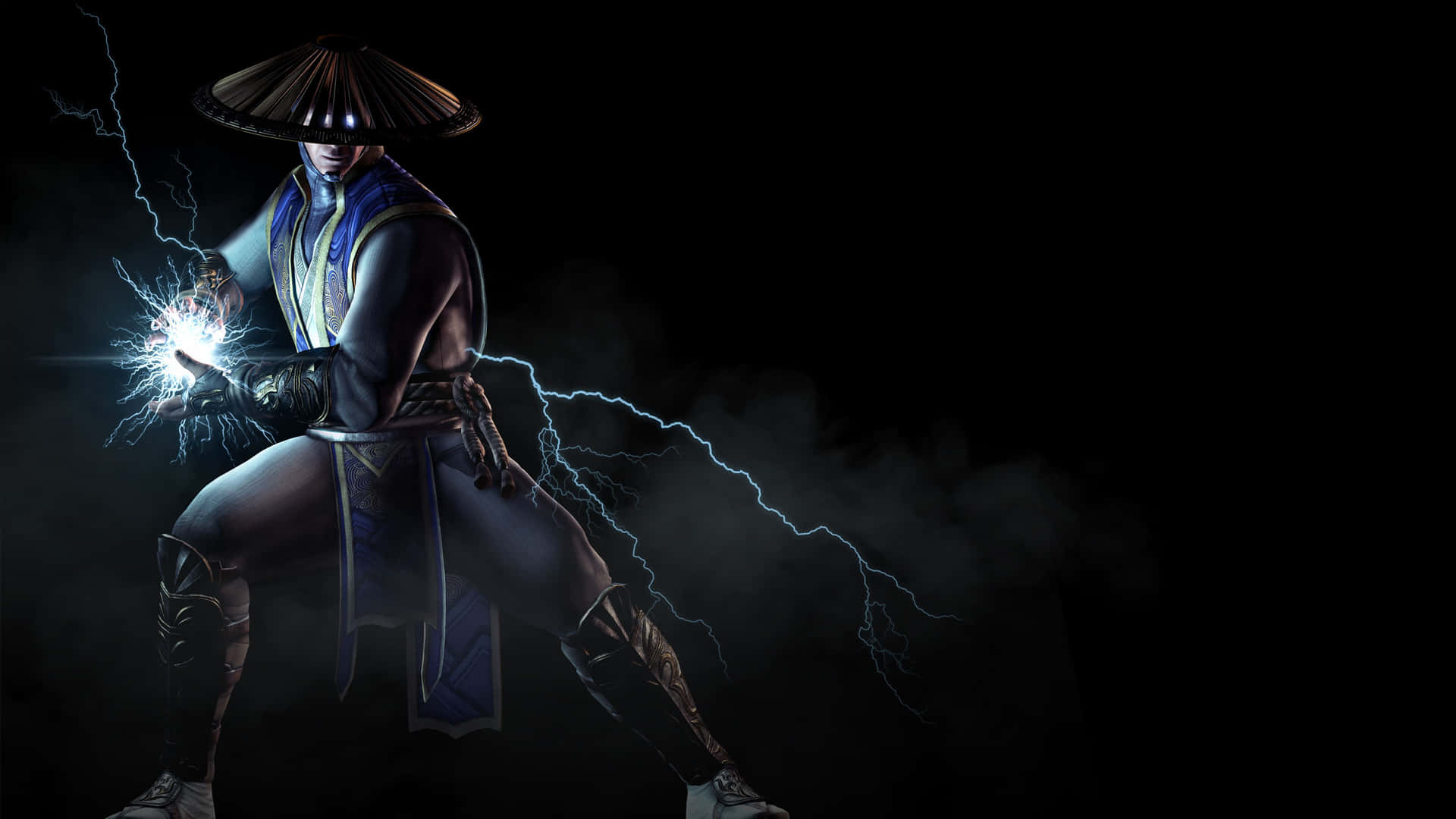 Thunder God Raiden in an electrifying Mortal Kombat battle Wallpaper