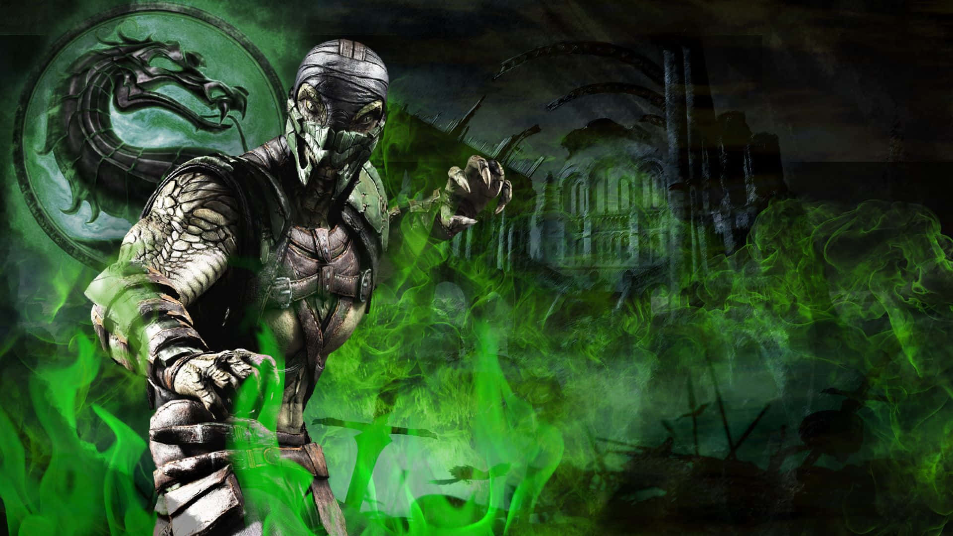 Mortal Kombat Reptile in Iconic Green Stance Wallpaper