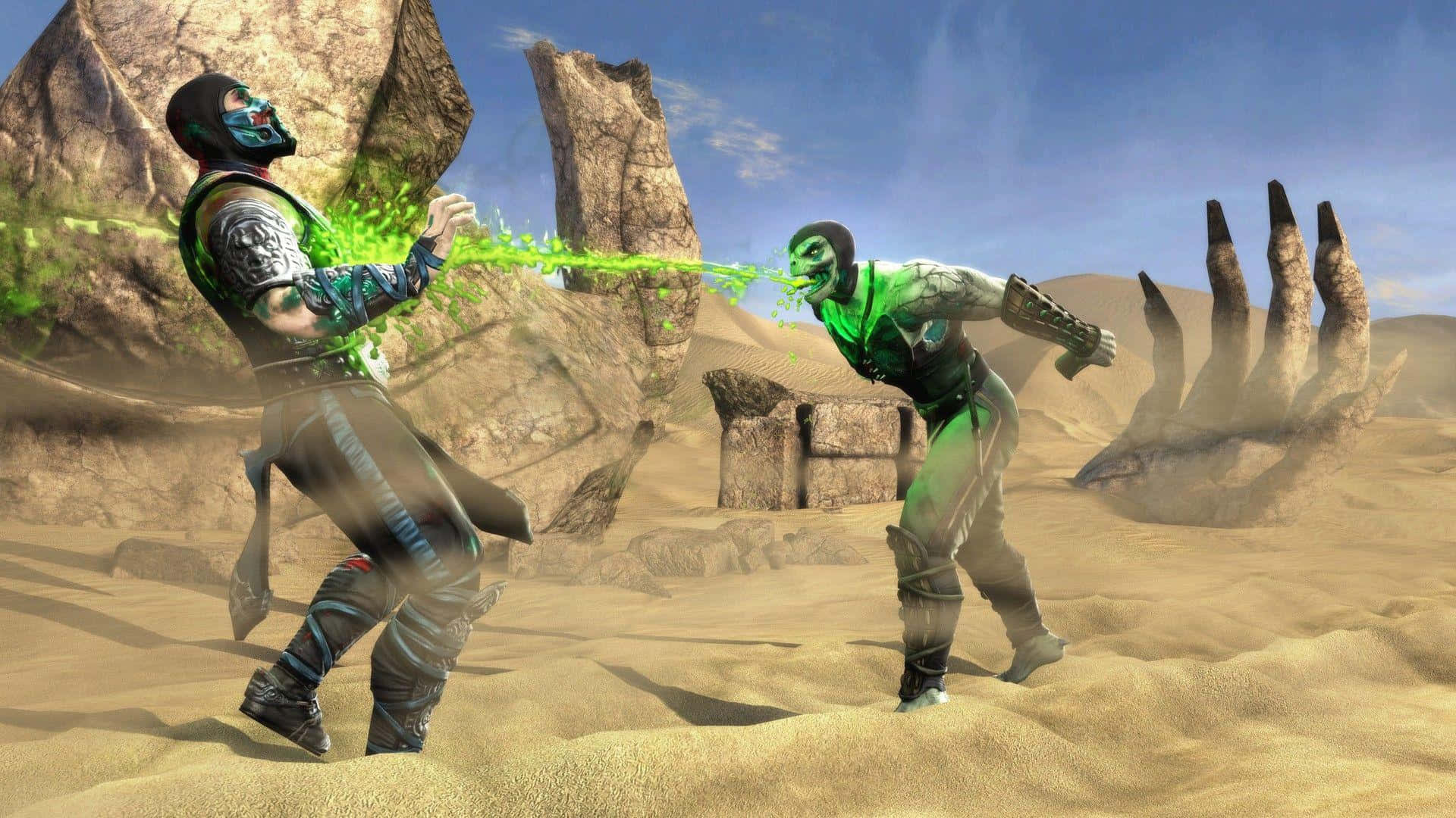 Reptilede Mortal Kombat Desatando Sus Habilidades Mortales. Fondo de pantalla