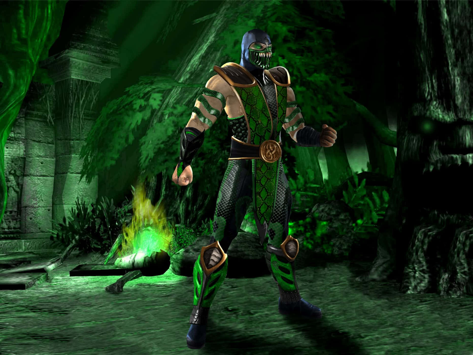 Mortal Kombat's Deadly Ninja: Reptile in Action Wallpaper