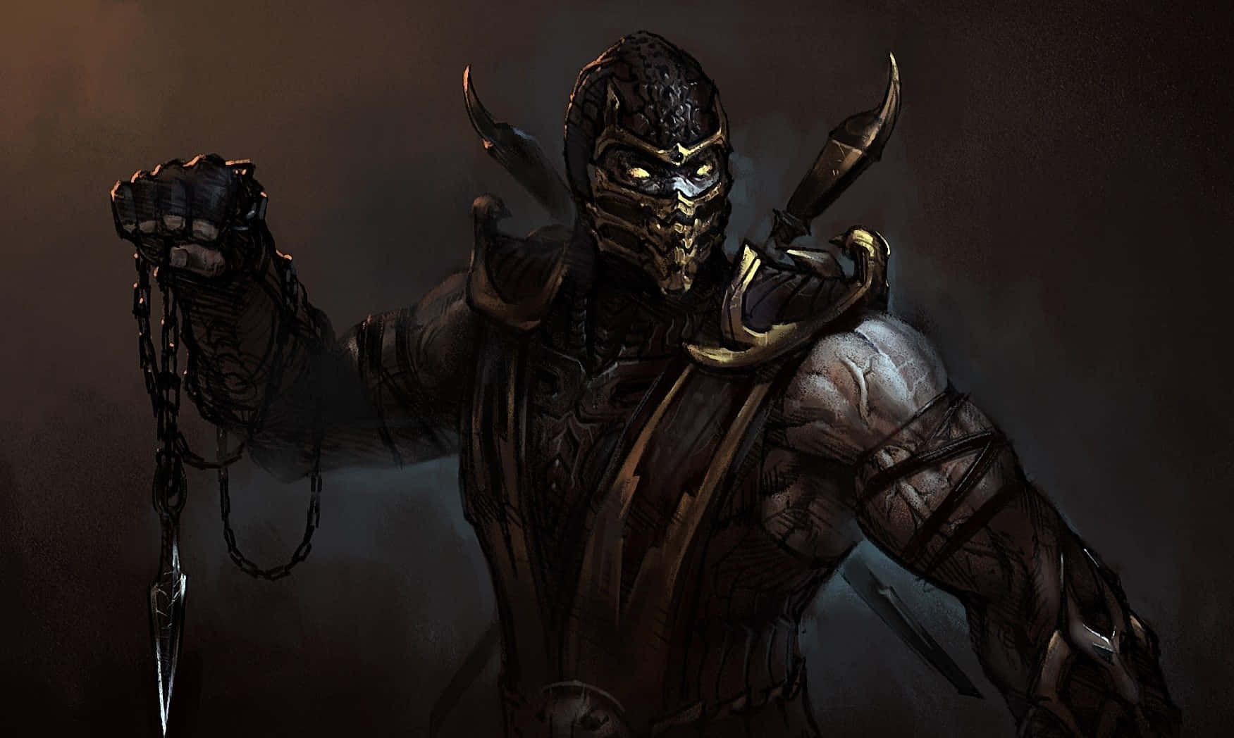 Martial Arts Skorpion står overfor sine fjender i Mortal Kombat. Wallpaper