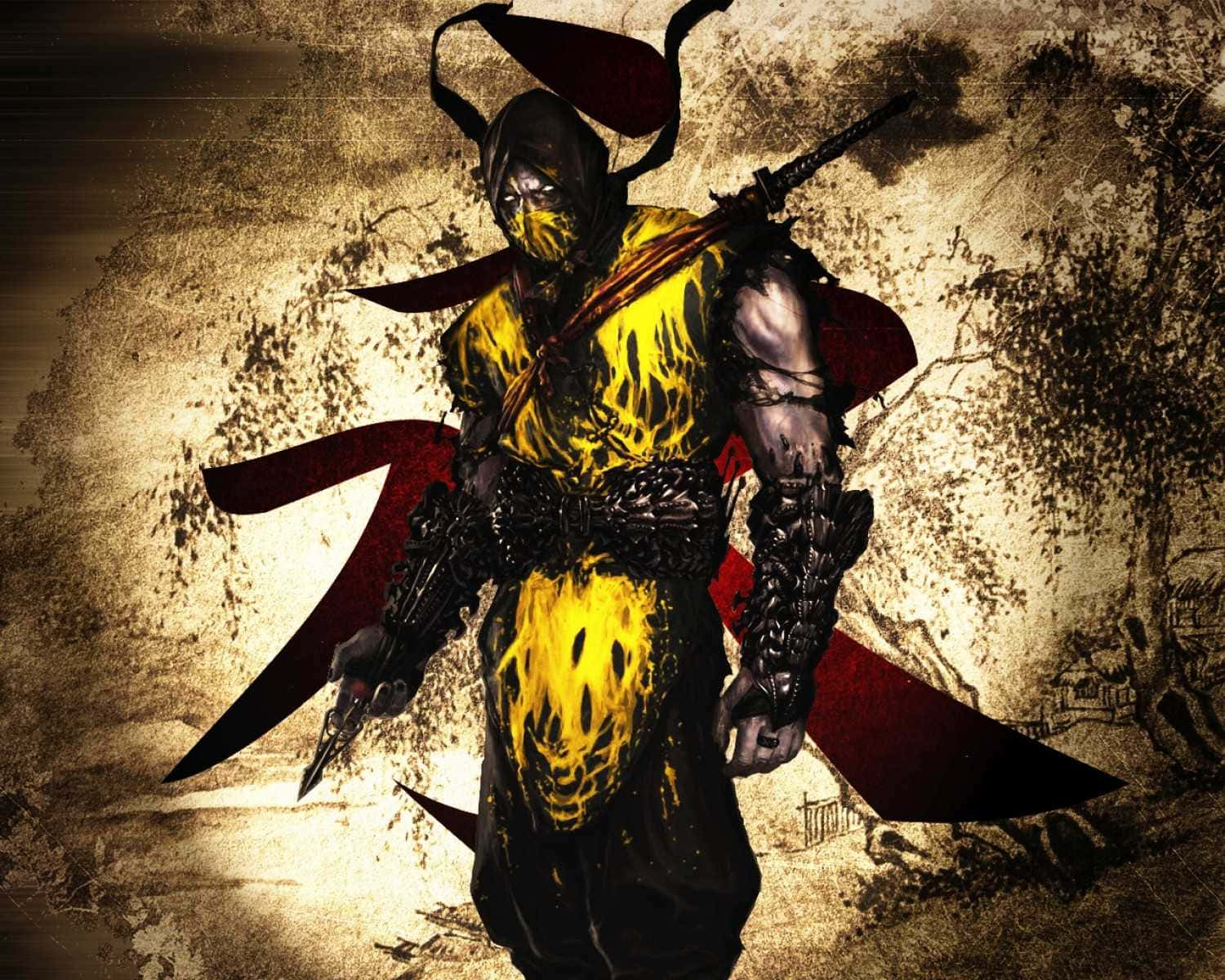 Mortal Kombat Scorpion Grunge Art Wallpaper