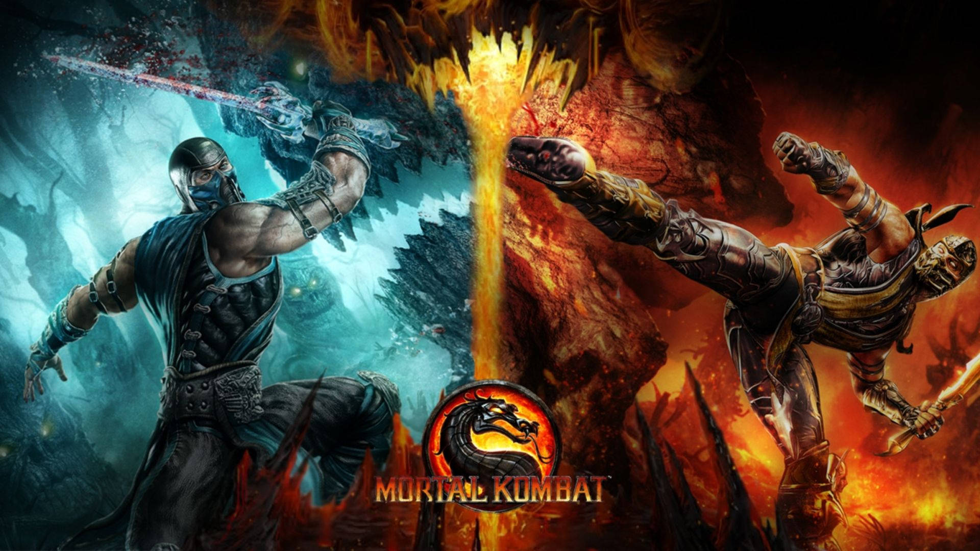 Mortal Kombat Scorpion Vs Sub Zero With Logo Wallpaper