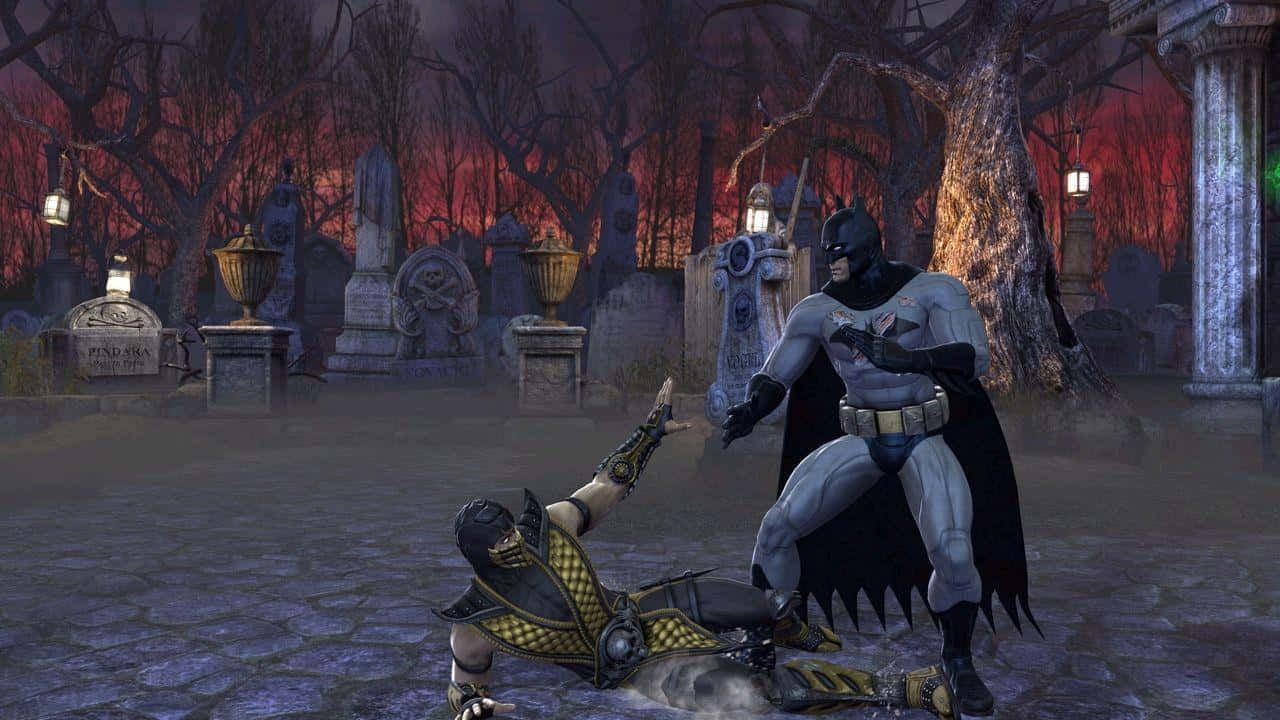 Bijschrift: Epische Strijd Tussen Mortal Kombat En Dc Universe Personages Achtergrond