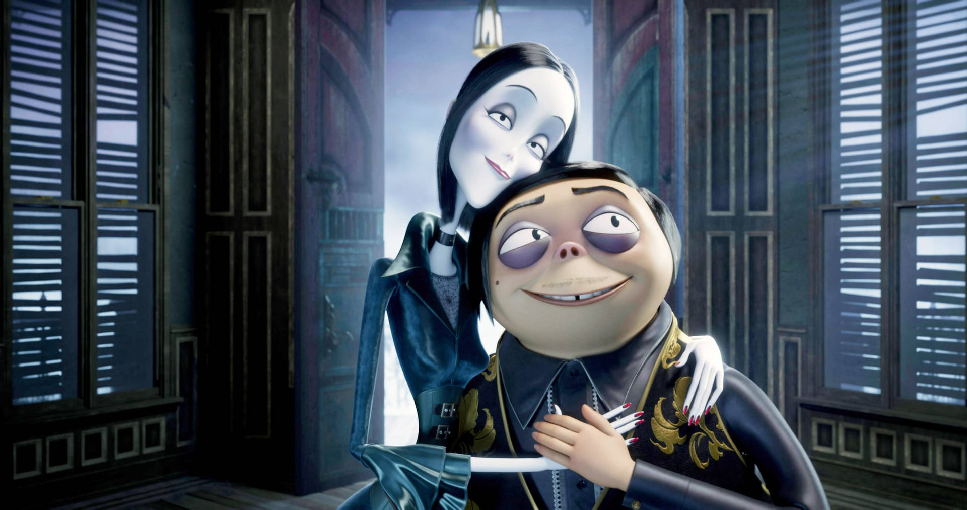Morticia og Pugsley The Addams Family 2D tapet Wallpaper