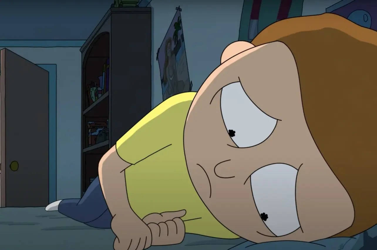 Morty Smith Sad Face On The Floor Background