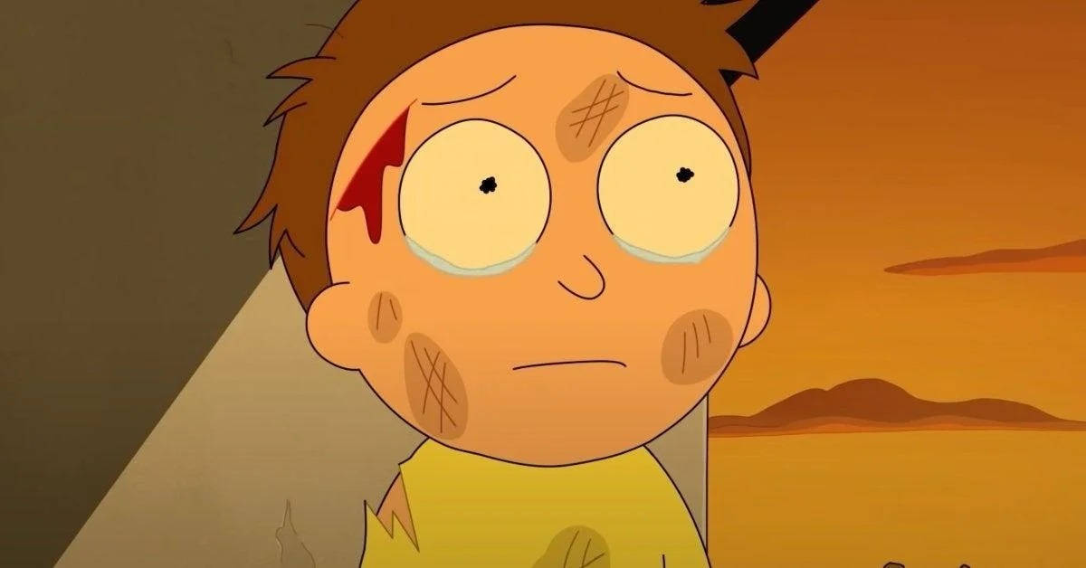 Morty Smith Teary Eyed Filled With Bruises Background