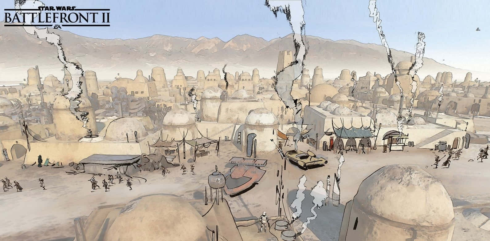 Le Port Spatial Connu Sous Le Nom De Mos Eisley, Un Repaire D'activités Criminelles Et De Personnages Peu Recommandables Fond d'écran