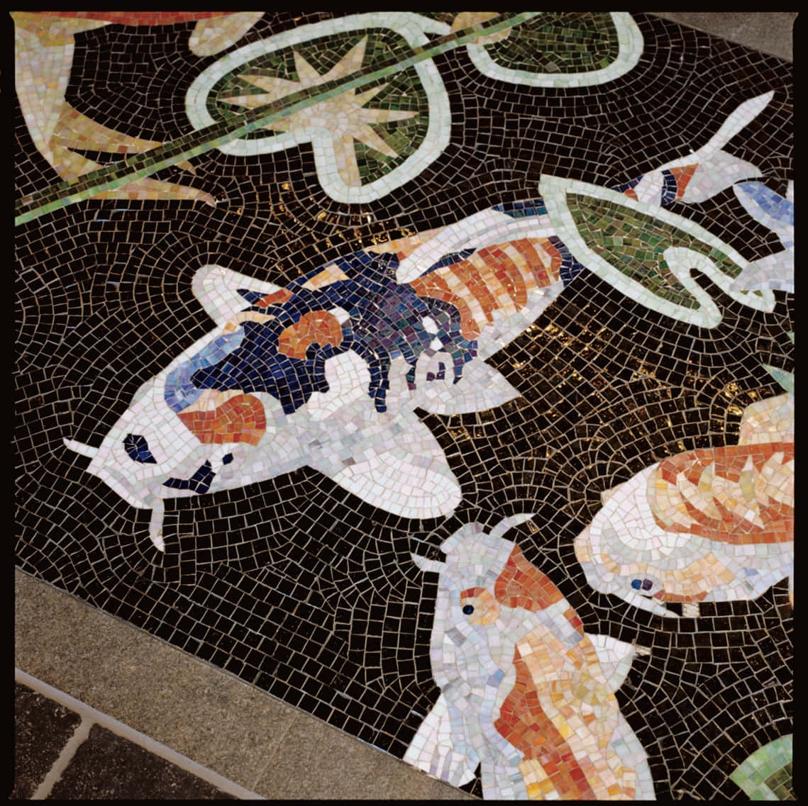 A Tile Floor With Koi Fish
