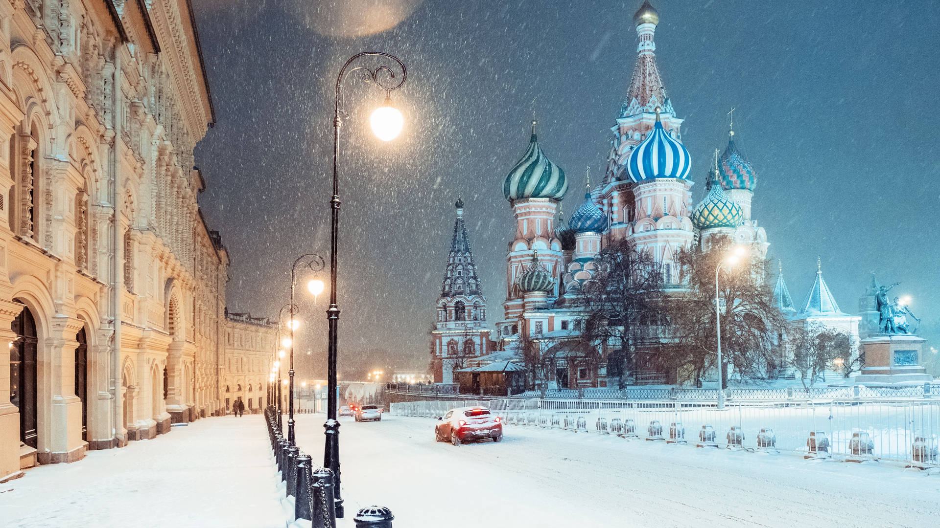 Moskva Rusland Rød Plads Vinter Scene Tapet Wallpaper