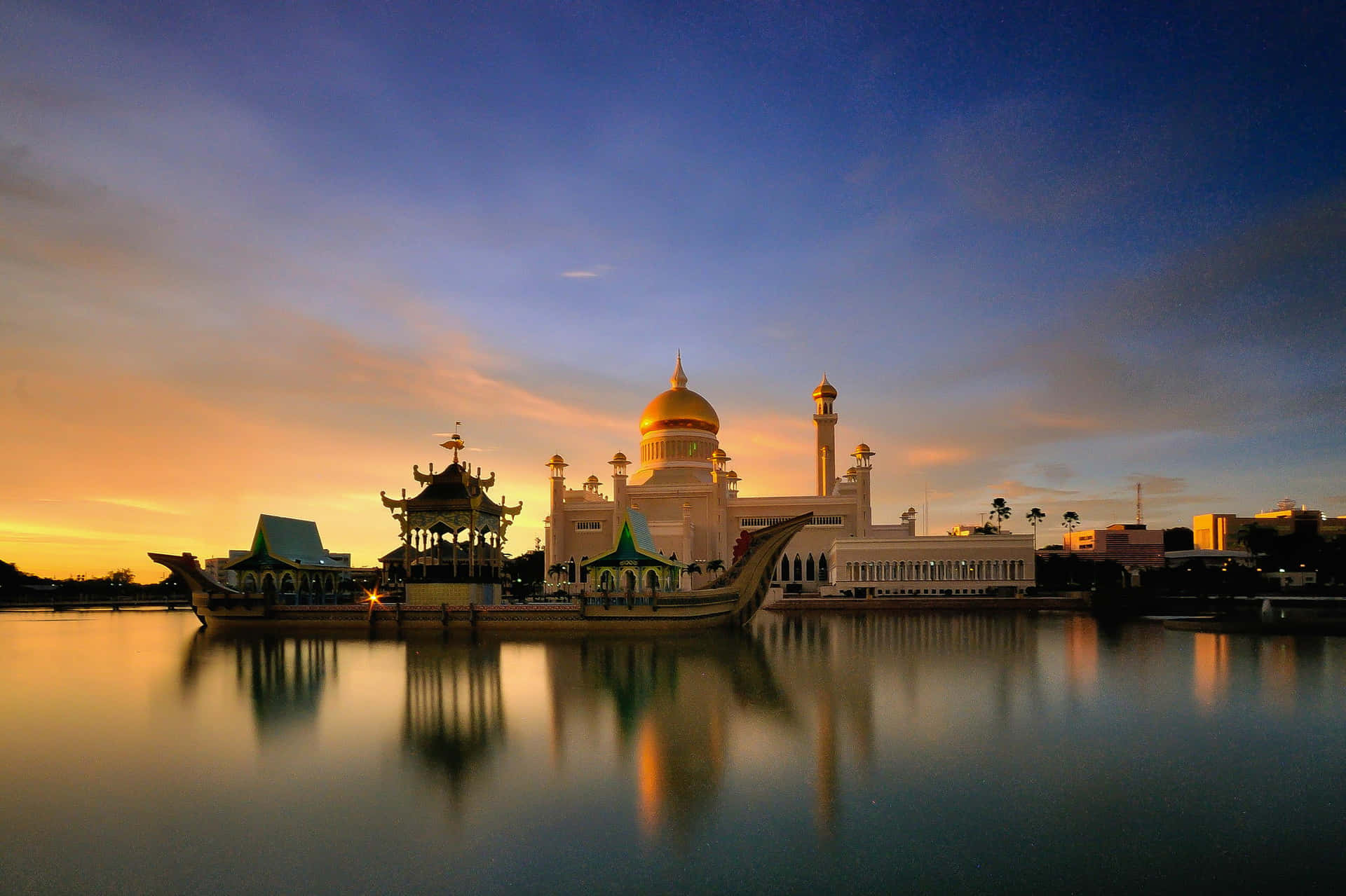 Mosque Sunset Clear River Picture