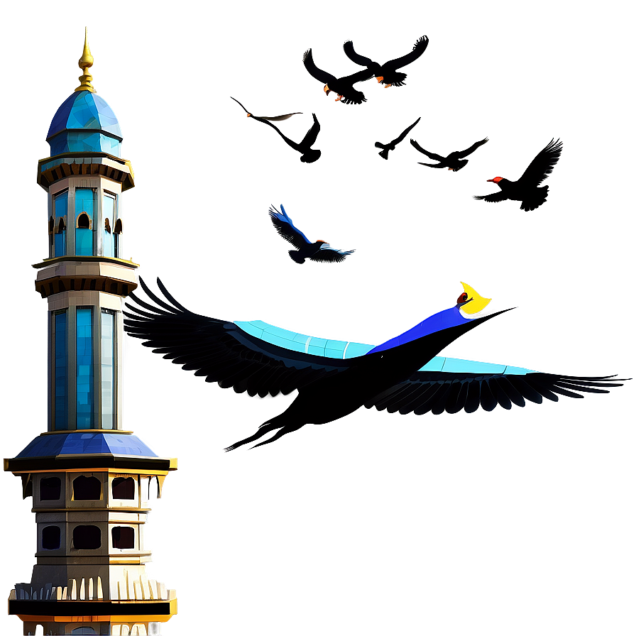 Mosque With Flying Birds Png Vvq PNG