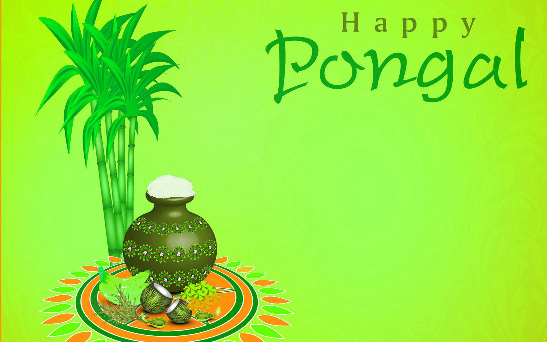 Moss Green Happy Pongal Wallpaper