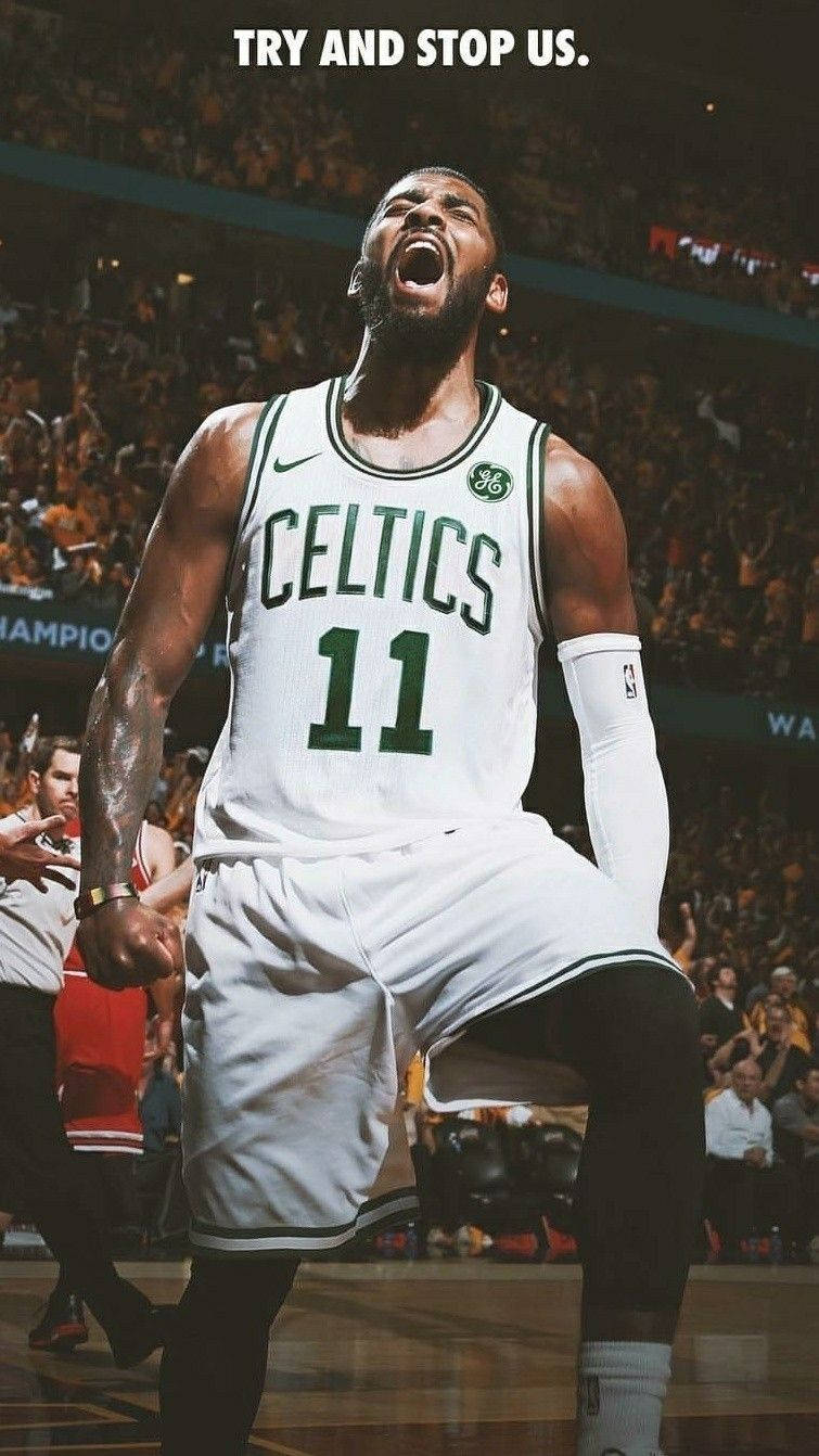 Kyrie Irving fra Boston Celtics adornerer tapetet. Wallpaper