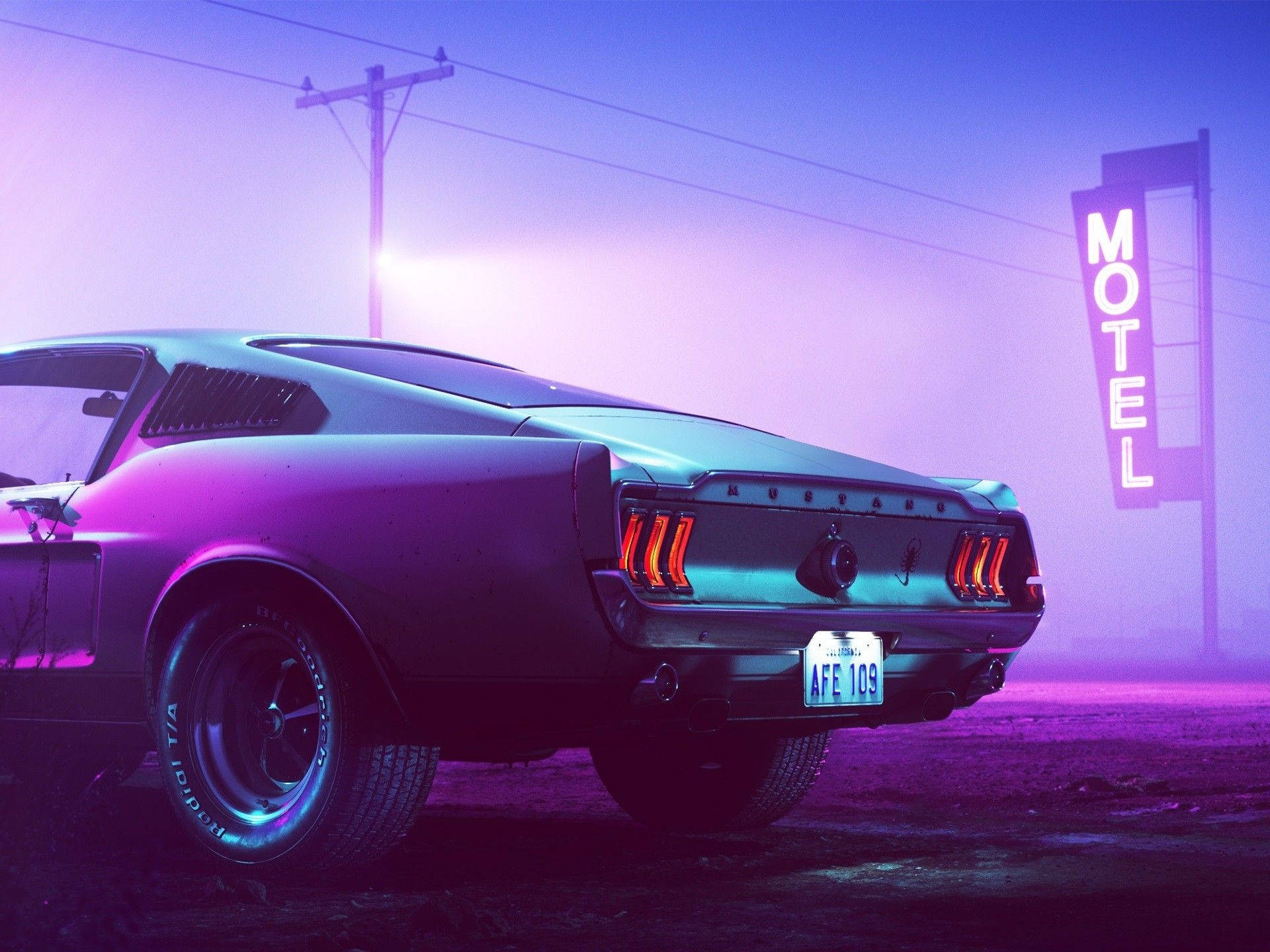 Motel And Car Aesthetic Purple Neon Computer Wallpaper