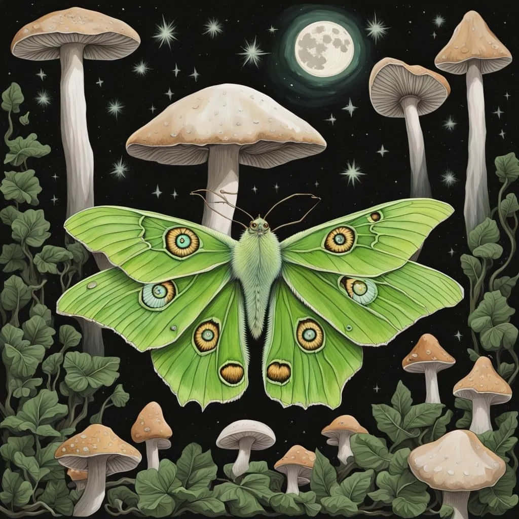 Mothand Mushrooms Nighttime Aesthetic Wallpaper