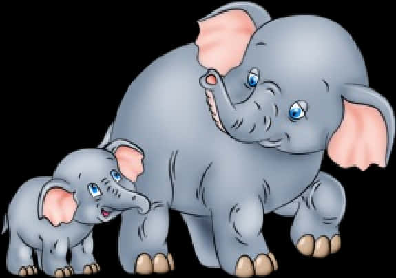 Mother_and_ Baby_ Elephant_ Cartoon PNG