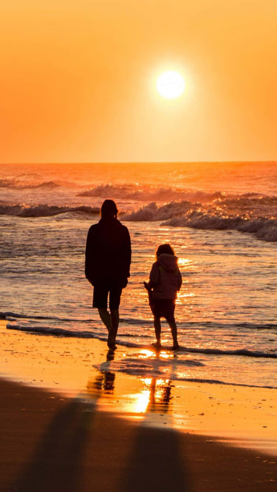 Mother And Child With Beach Sunset Wallpaper