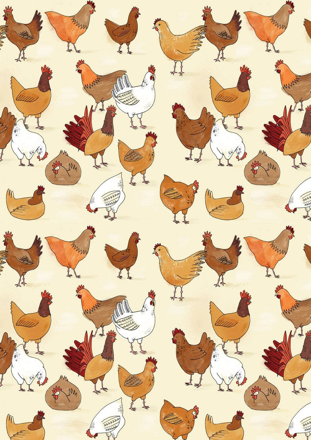 Mor Høns og Kyllinger Tapet Wallpaper