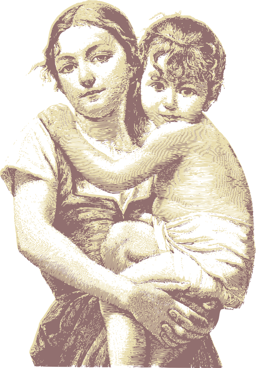 Mother Child Embrace Artistic Rendering PNG
