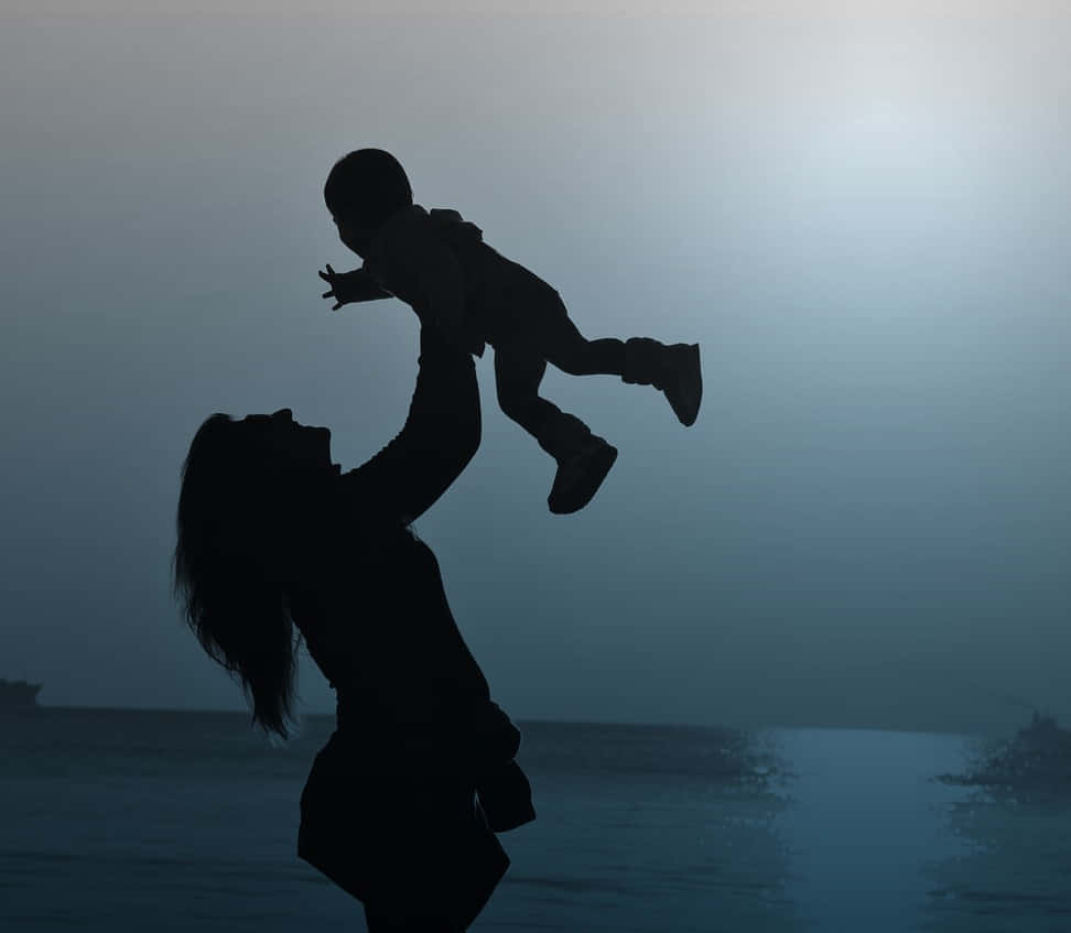 Mother Child Silhouette Playtime Wallpaper
