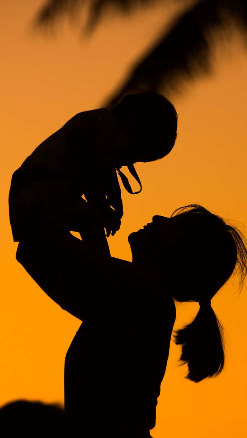 Mother Child Silhouette Sunset Wallpaper
