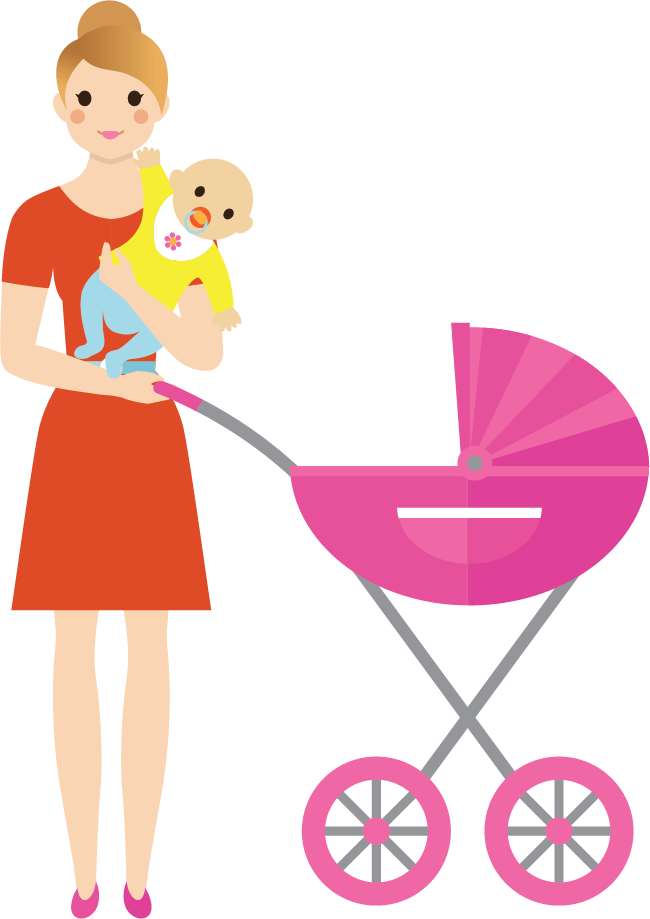 Mother Child Stroller Illustration PNG