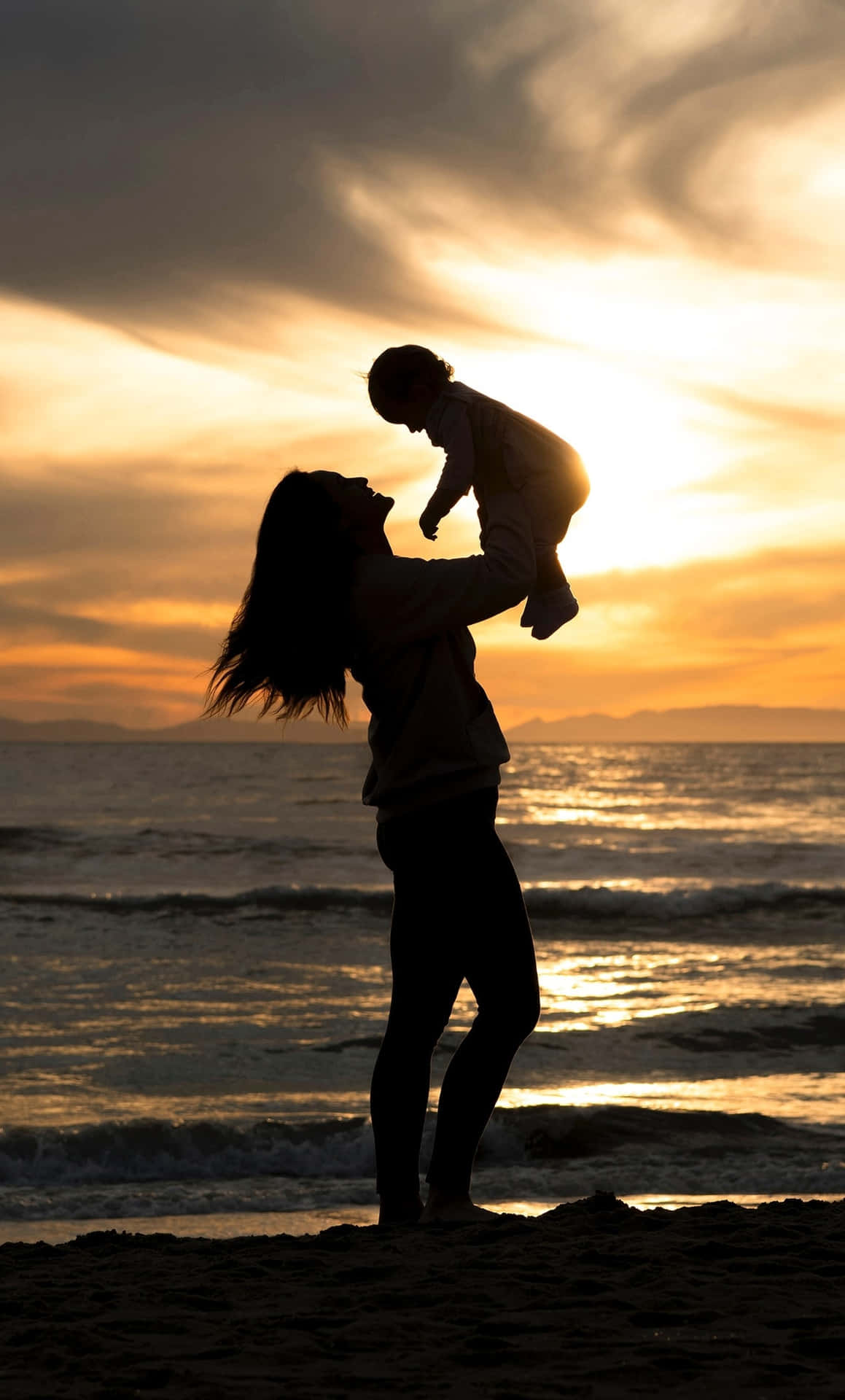 Mother Child Sunset Silhouette Wallpaper