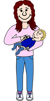 Mother Holding Toddler Cartoon PNG