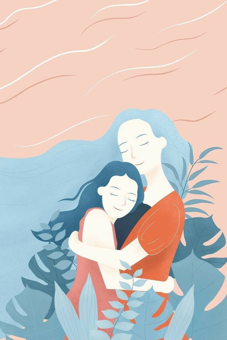 Mother Hugging Daughter Art Drawing Wallpaper