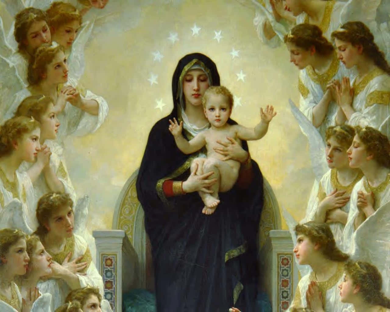 The brilliant gaze of Mother Mary. Wallpaper
