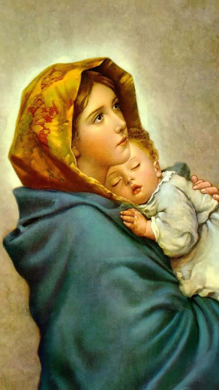 Mødre Maria Madonna og Barn Service Tapet Wallpaper