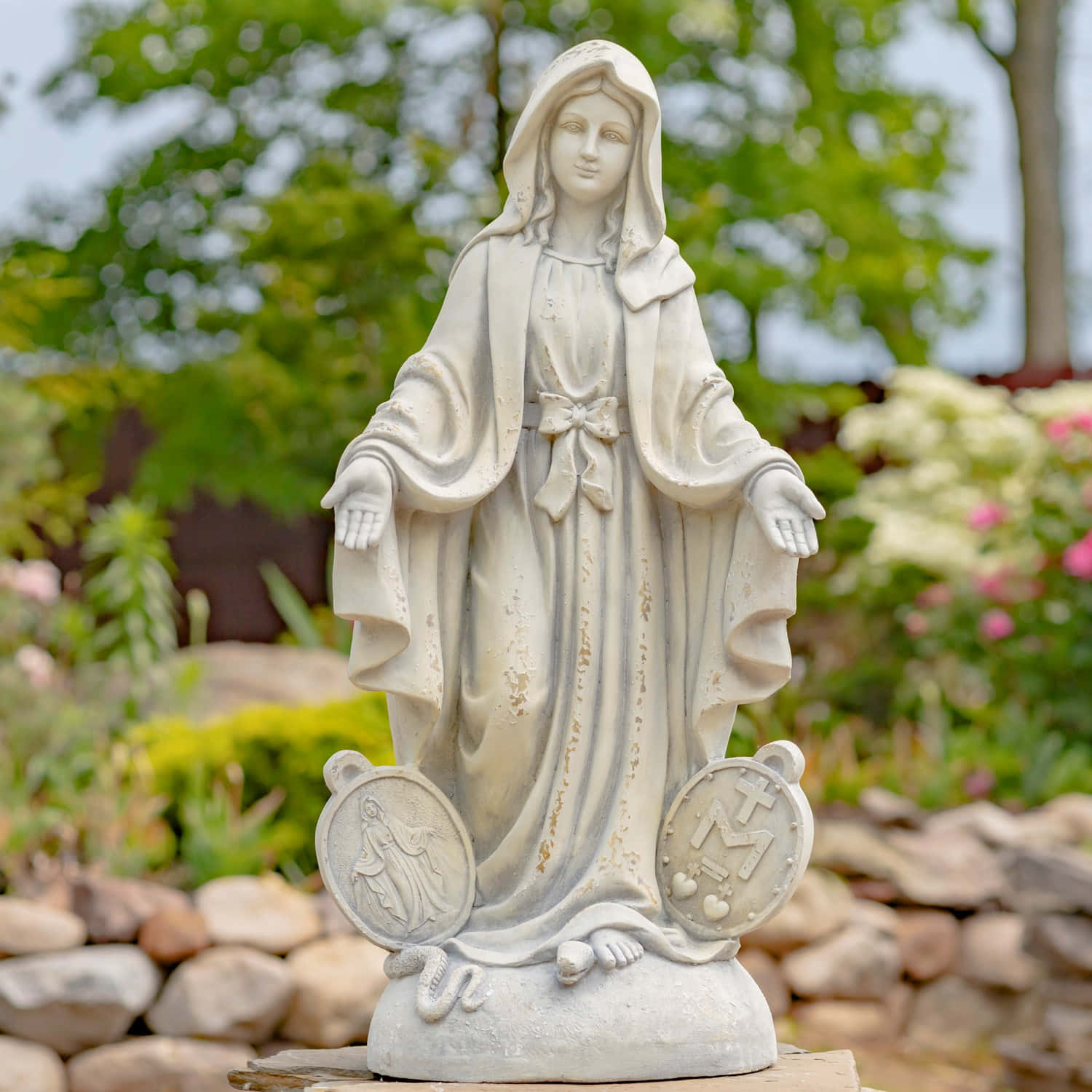 A depiction of the Blessed Mother Mary.