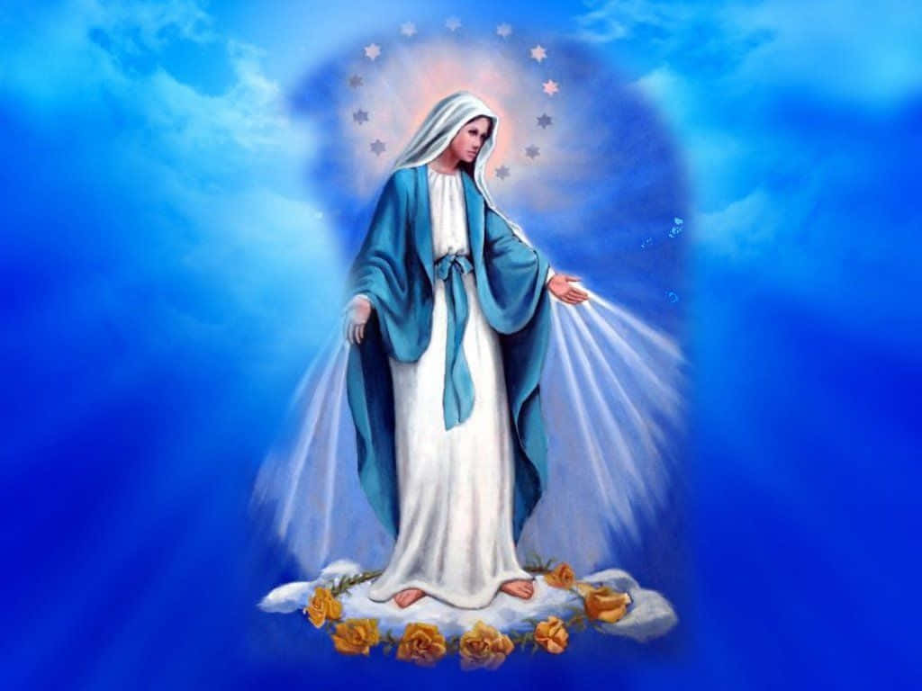 Blessed Mother Mary Blue Skies Wallpaper