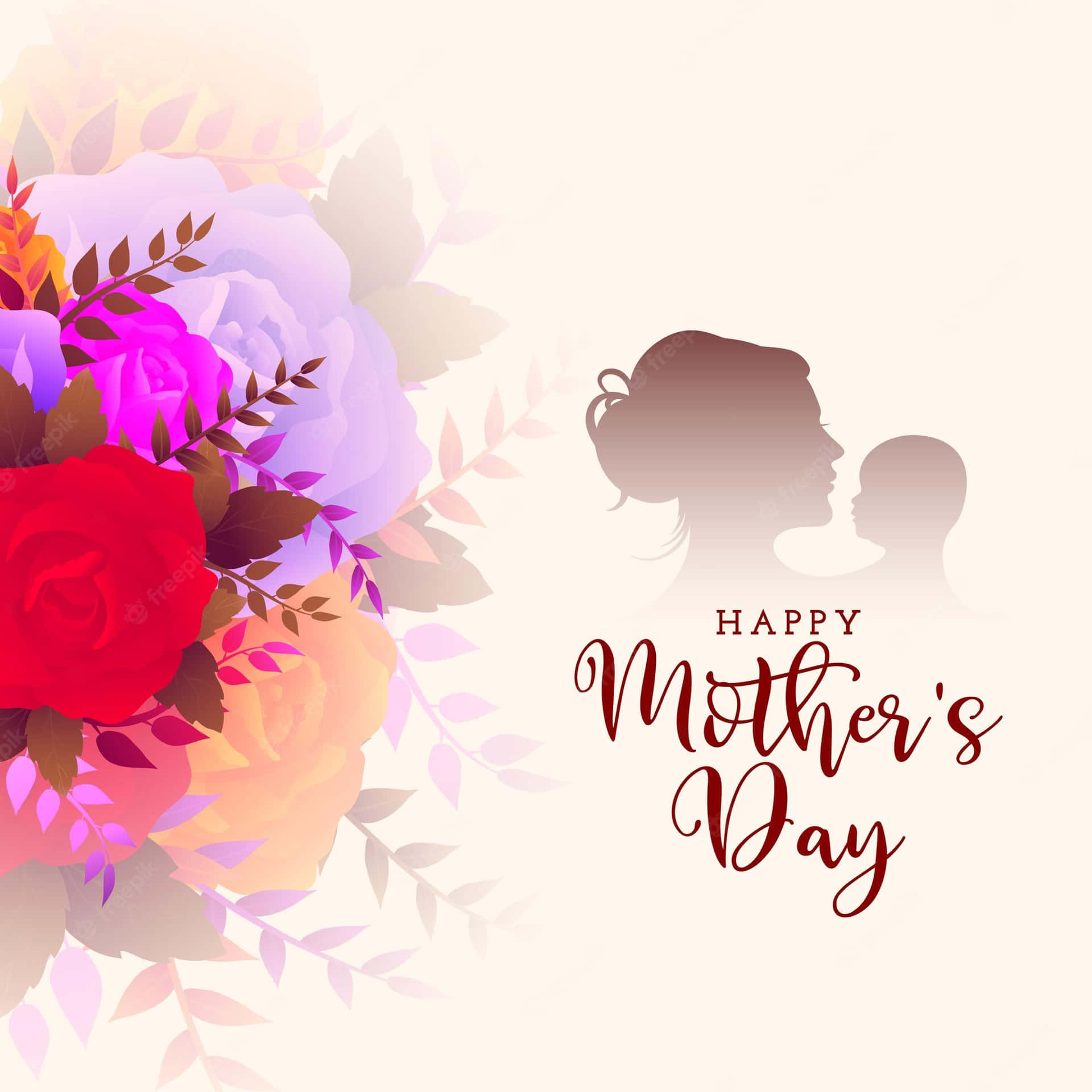 Tarjetade Feliz Día De La Madre Con Una Mujer Y Flores.