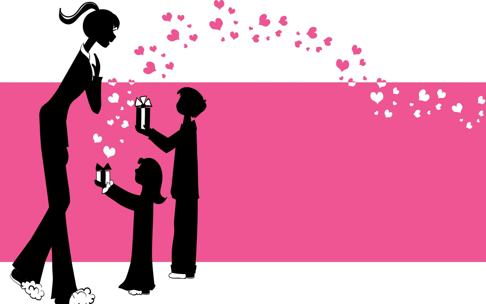 Mother And Child Silhouettes With Hearts