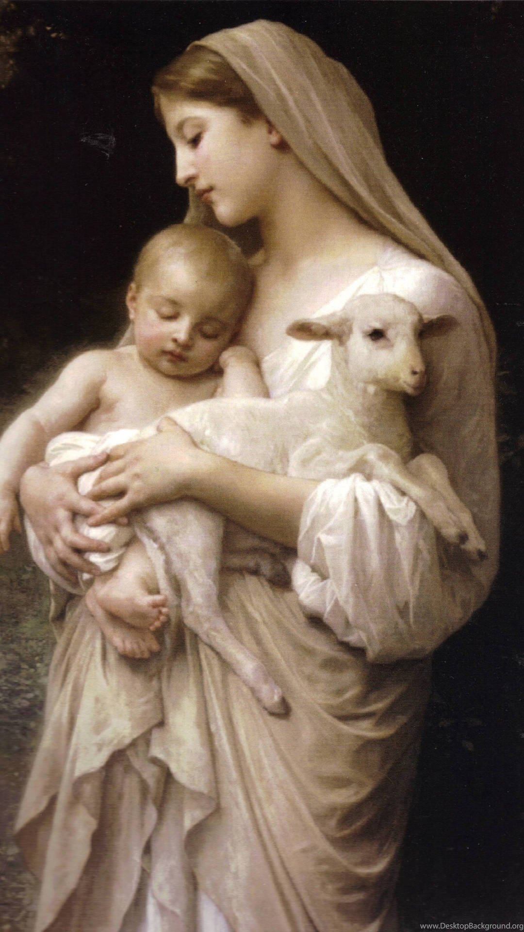 Mother With Baby And Goat Wallpaper