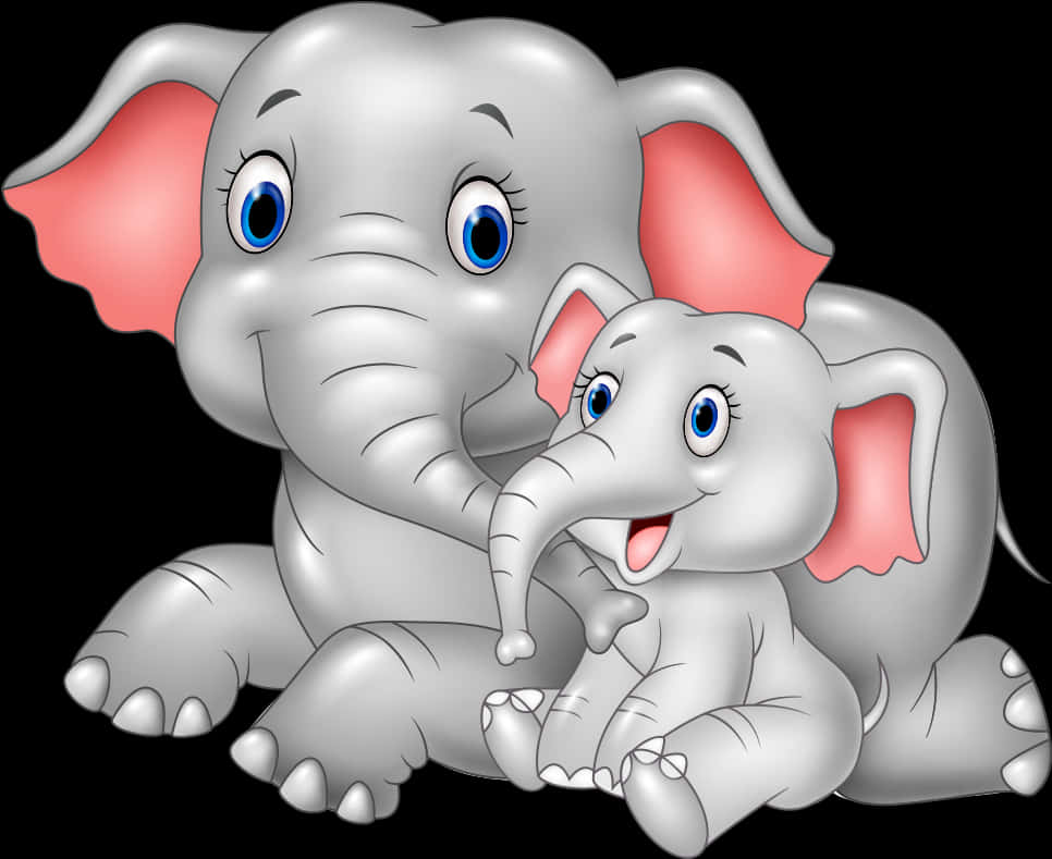 Motherand Baby Elephant Cartoon PNG